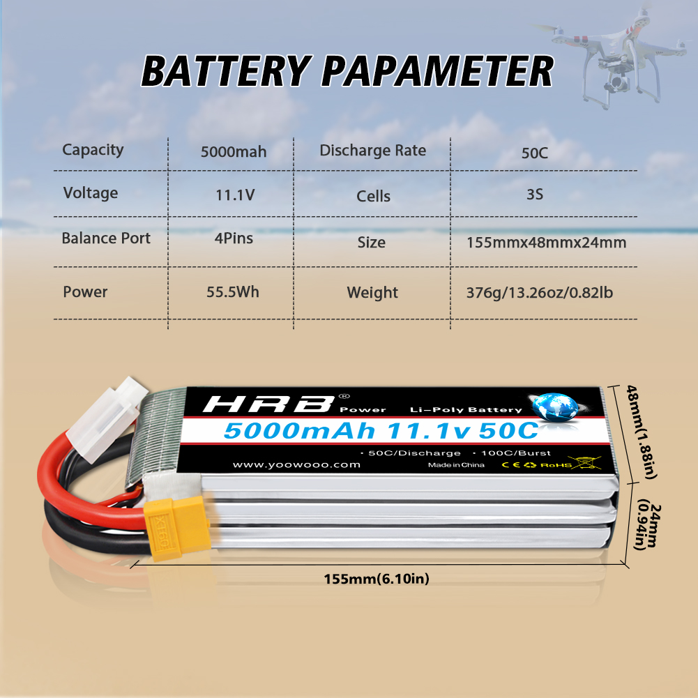 Batterie Lipo HRB 2S 3S 4s 6s  - 6S Lipo Battery 22.2V 5000Mah avis et prix